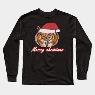 Christmas owl in a santa hat Long Sleeve T-Shirt